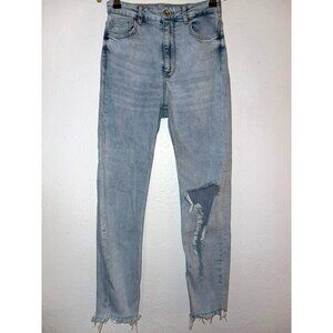 Bershka Denim Light Wash Distressed Ripped High-Rise Cropped  Jeans U.S. Size 6